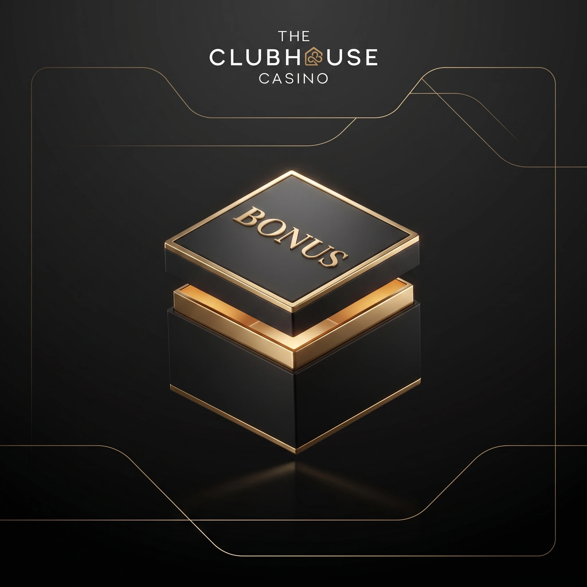 Black and gold Clubhouse Casino bonus gift box